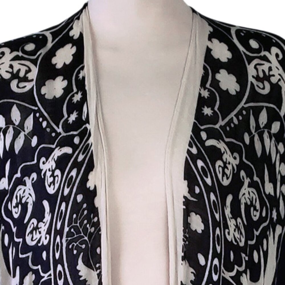 Yak & Yedi Black & White Gauzy Flowing Kimono Shawl Midi Coastal Cowgirl O/S - Picture 3 of 13